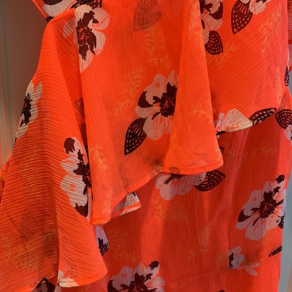 Neon Floral Print Asymmetrical Ruffle Dress - Picture 5 of 5